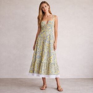 NEW Kleid for Her Floral Printed Midi Dress with Lace Hem Boho Party Wedding L